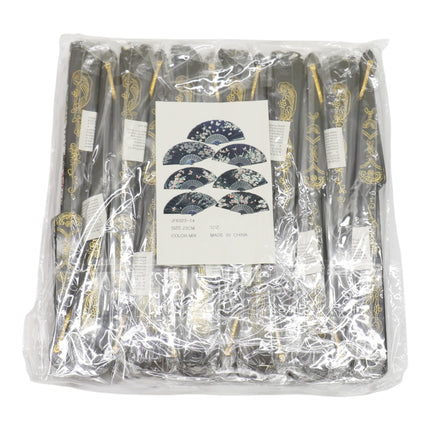 Butterfly Floral Black Frame Hand Held Folding Fan JF6423-14 (12PC)