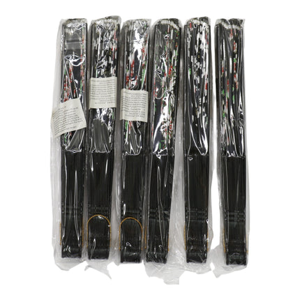 Butterfly Floral Black Frame Hand Held Folding Fan JF6423-14 (12PC)