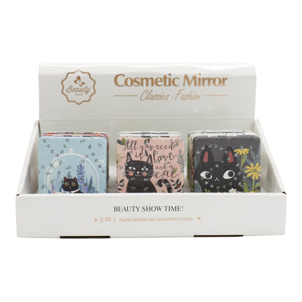 Cat Cartoon Rectangular Glitter Compact Makeup Mirror JM6423-30 (12PC)