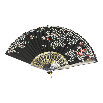 Butterfly Floral Black Frame Hand Held Folding Fan JF6423-14 (12PC)