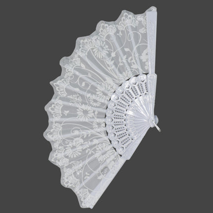 Silver Floral Glitter Hand Held Folding Fan JF6323-7 (12PC)