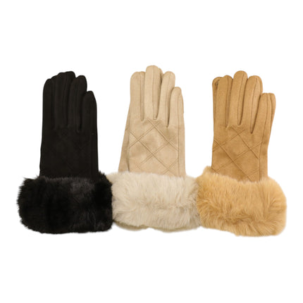 Fur Cuff Suede Texting Gloves GL6830-10 (12PAIR)