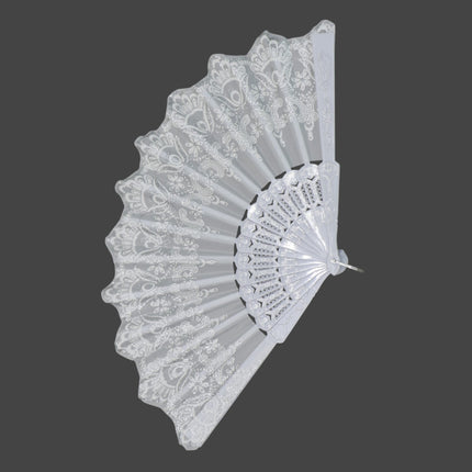 Silver Floral Glitter Hand Held Folding Fan JF6323-7 (12PC)