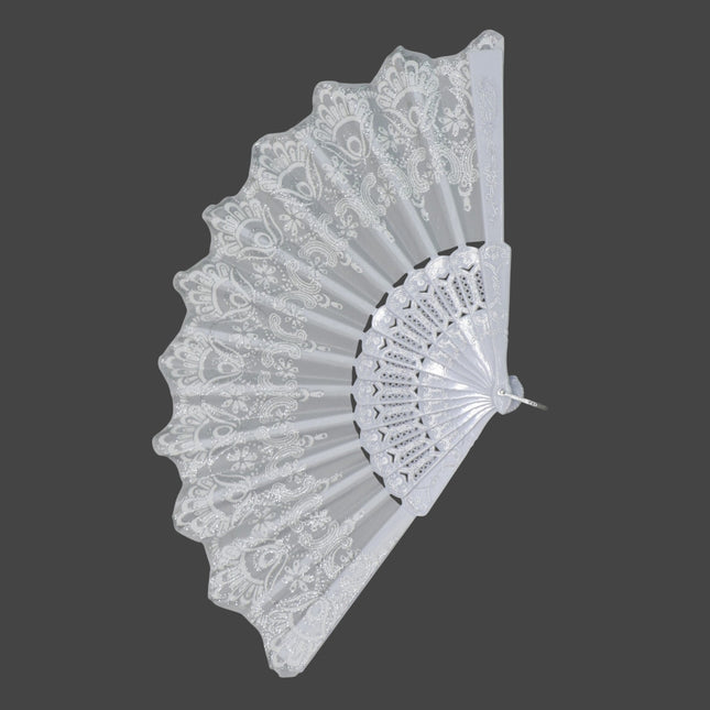 Silver Floral Glitter Hand Held Folding Fan JF6323-7 (12PC)