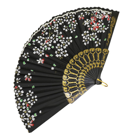 Butterfly Floral Black Frame Hand Held Folding Fan JF6423-14 (12PC)