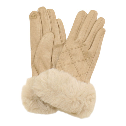 Fur Cuff Suede Texting Gloves GL6830-10 (12PAIR)