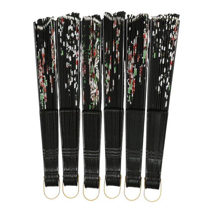 Butterfly Floral Black Frame Hand Held Folding Fan JF6423-14 (12PC)