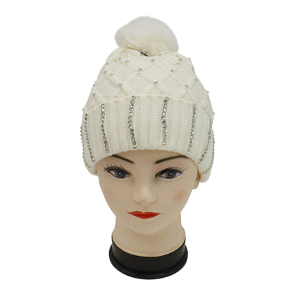 Pom Pom Rhinestone Decor Beanie H20-45 (12PC)