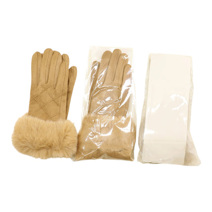 Fur Cuff Suede Texting Gloves GL6830-10 (12PAIR)