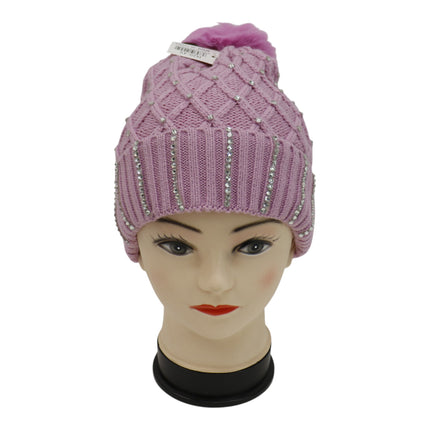 Pom Pom Rhinestone Decor Beanie H20-45 (12PC)