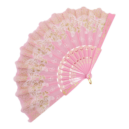 Colorful Butterfly Floral Glitter Handheld Folding Fan FNSZ-01 (12PC)
