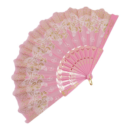 Colorful Butterfly Floral Glitter Handheld Folding Fan FNSZ-01 (12PC)