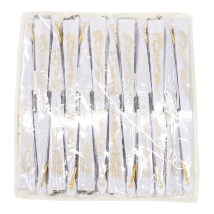 Black Floral Gold Glitter White Frame Hand Held Folding Fan JF6323-3 (12PC)