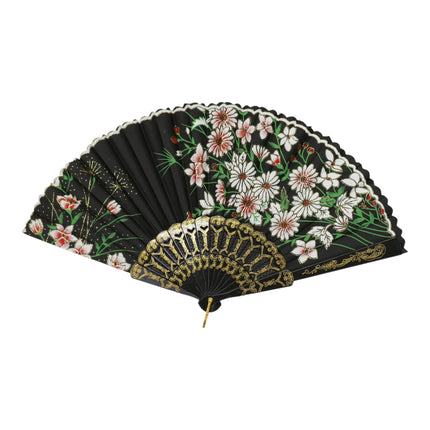 Butterfly Floral Black Frame Hand Held Folding Fan JF6423-14 (12PC)