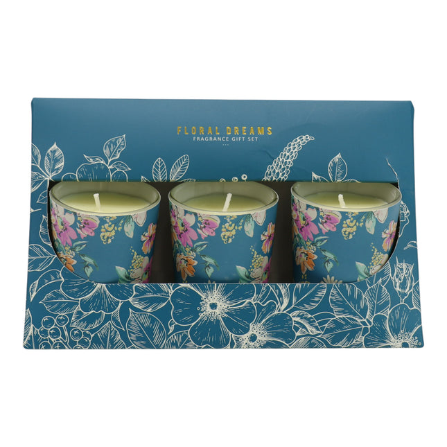 Floral dreams Glass Jar Candle Gift Set with Triangle Box SS51016-32 (3Pack)