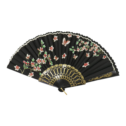 Butterfly Floral Black Frame Hand Held Folding Fan JF6423-14 (12PC)