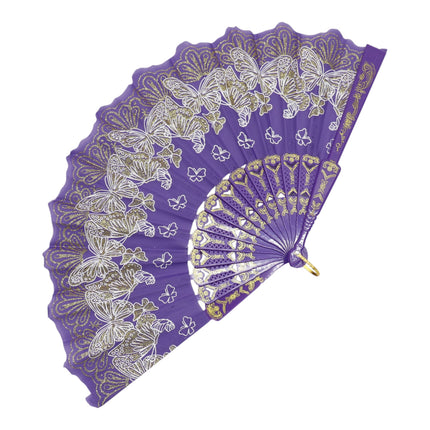 Colorful Butterfly Floral Glitter Handheld Folding Fan FNSZ-01 (12PC)