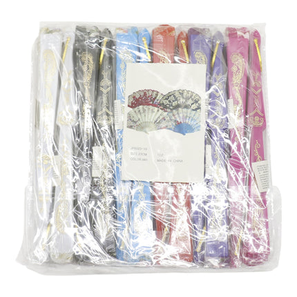 Gold Glitter Floral Colorful Hand Held Folding Fan JF6323-10 (12PC)