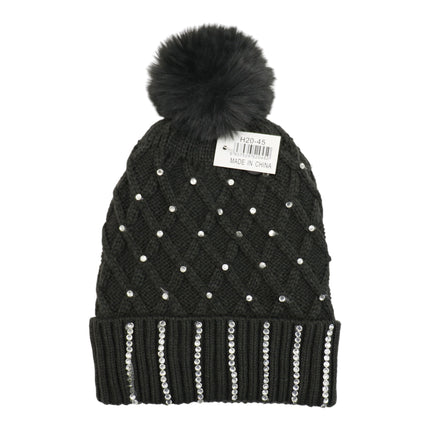 Pom Pom Rhinestone Decor Beanie H20-45 (12PC)