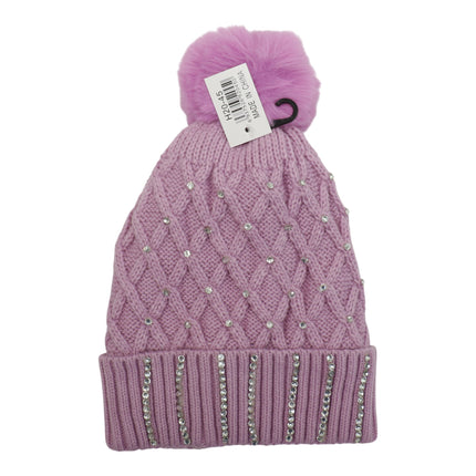 Pom Pom Rhinestone Decor Beanie H20-45 (12PC)