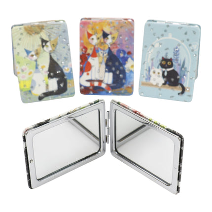 Cat Cartoon Rectangular Glitter Compact Makeup Mirror JM6423-30 (12PC)
