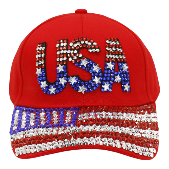 American Flag Rhinestone Studded CAP HA6323-6 (12PC)
