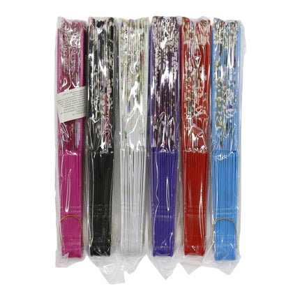 Gold Glitter Floral Colorful Hand Held Folding Fan JF6323-10 (12PC)
