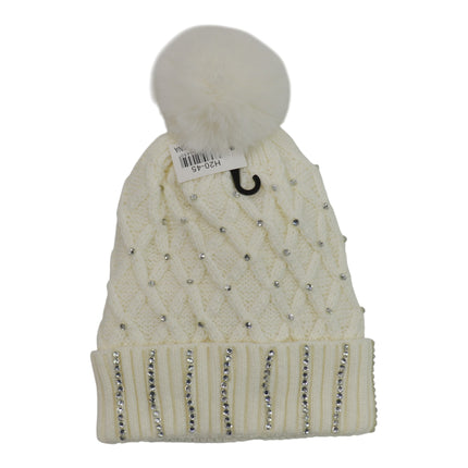 Pom Pom Rhinestone Decor Beanie H20-45 (12PC)