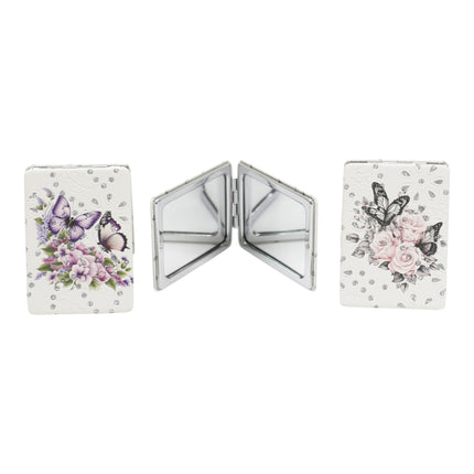 Butterfly Floral Rectangular Glitter Compact Makeup Mirror JM6423-16 (12PC)