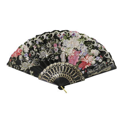 Gold Glitter Floral Colorful Hand Held Folding Fan JF6323-10 (12PC)