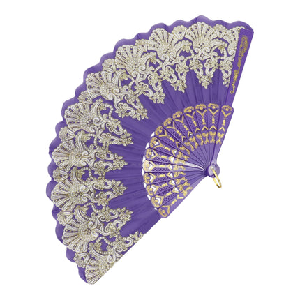 Colorful Gold Floral Glitter Handheld Folding Fan FN161AA (12PC)