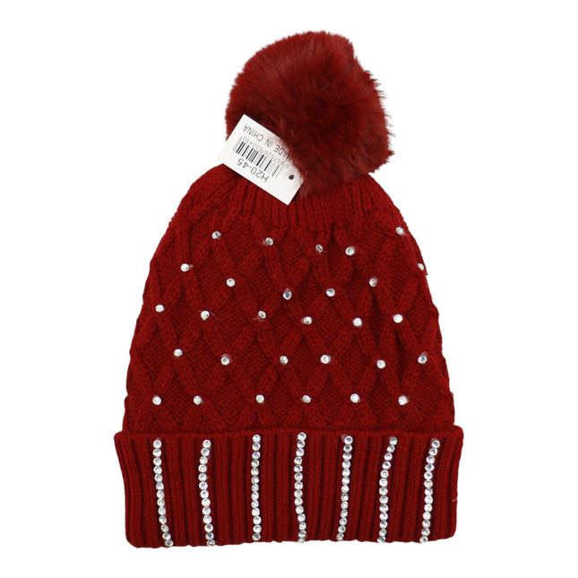 Pom Pom Rhinestone Decor Beanie H20-45 (12PC)
