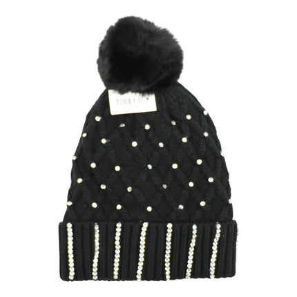 Pom Pom Rhinestone Decor Beanie H20-45 (12PC)