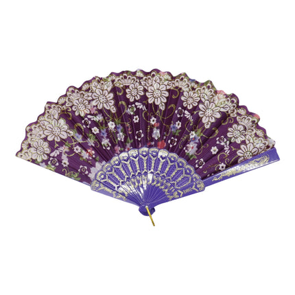 Gold Glitter Floral Colorful Hand Held Folding Fan JF6323-10 (12PC)