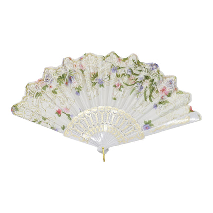 Gold Glitter Floral Colorful Hand Held Folding Fan JF6323-10 (12PC)