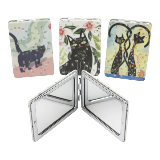 Cat Cartoon Rectangular Glitter Compact Makeup Mirror JM6423-30 (12PC)