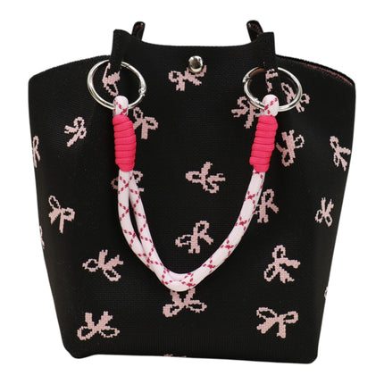 Pink Ribbon Pattern Cord Strap Knitted Tote Bag BG6313-4 (3PC)