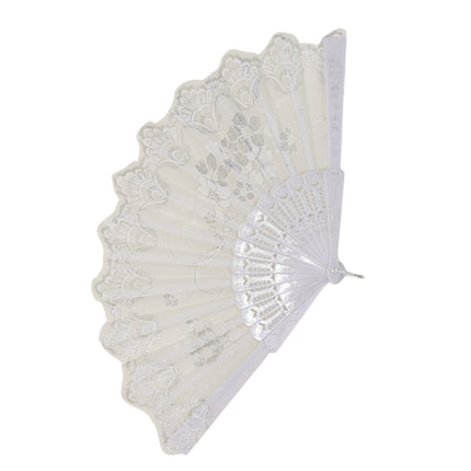 Silver Floral Glitter Hand Held Folding Fan JF6323-7 (12PC)