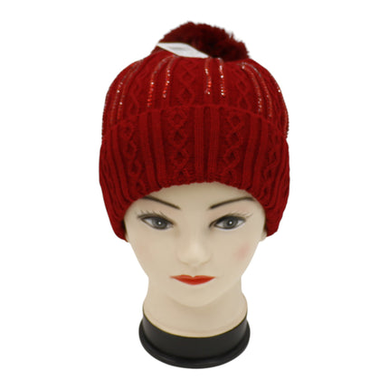 Pom Pom Rhinestone Decor Beanie H20-42 (12PC)