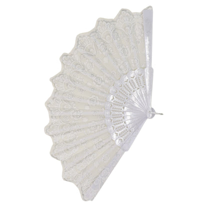 Silver Floral Glitter Hand Held Folding Fan JF6323-7 (12PC)
