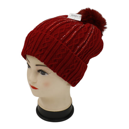 Pom Pom Rhinestone Decor Beanie H20-42 (12PC)