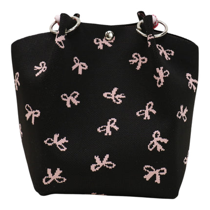 Pink Ribbon Pattern Cord Strap Knitted Tote Bag BG6313-4 (3PC)