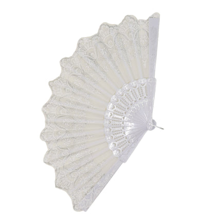 Silver Floral Glitter Hand Held Folding Fan JF6323-7 (12PC)
