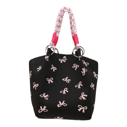 Pink Ribbon Pattern Cord Strap Knitted Tote Bag BG6313-4 (3PC)