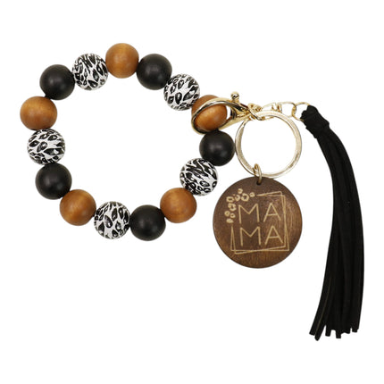Multi Color Beaded Keychain Bracelet With Tassel JK6226-2 (12PC)