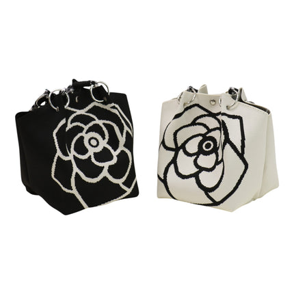 Magnolia Flower Pattern Cord Strap Knitted Tote Bag JB6122-5 (12PC)