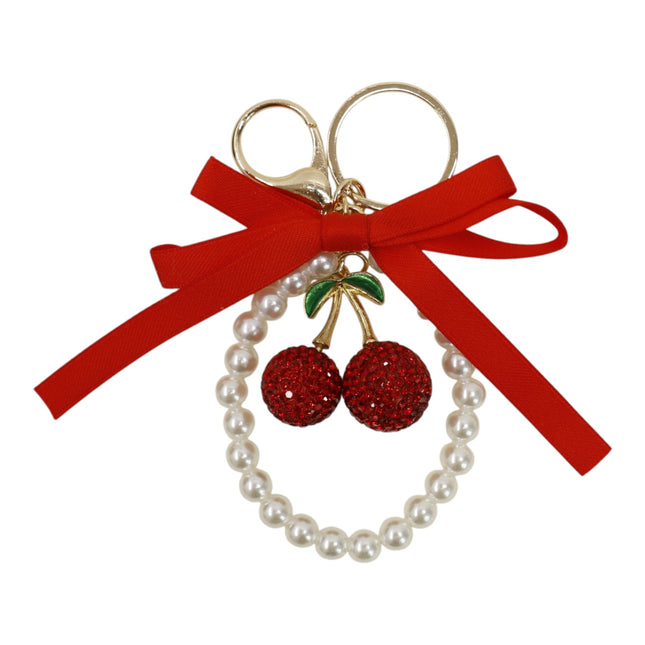Cherry Rhinestone Ribbon With Pearl Keychain and Bag Charm JK6416-14 (12)