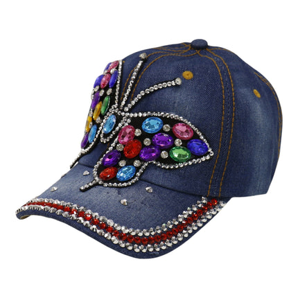 Women's Denim Rhinestone Rainbow Butterfly Cap HA6323-30 (12PC)
