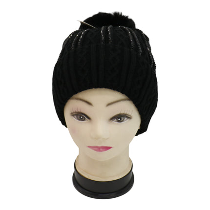 Pom Pom Rhinestone Decor Beanie H20-42 (12PC)