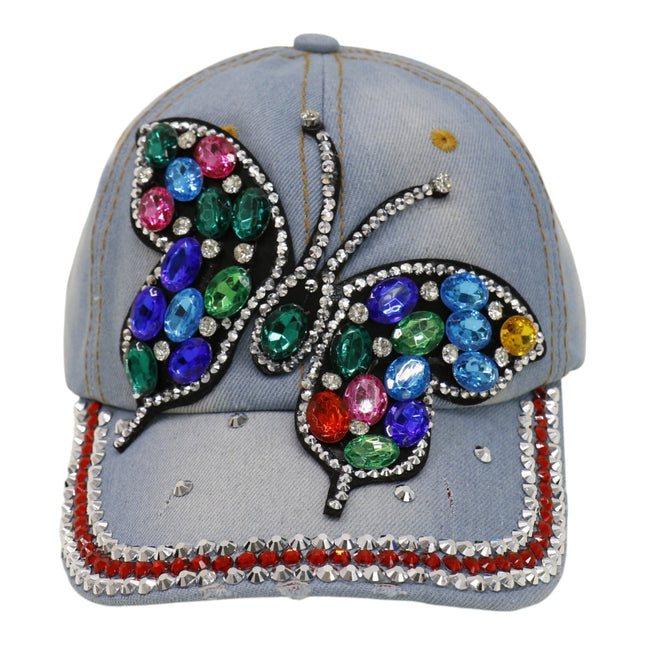 Women's Denim Rhinestone Rainbow Butterfly Cap HA6323-30 (12PC)